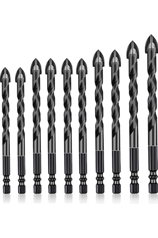 Kangvka Siyah Çok Amaçlı Testere Ucu Seti 10 Adet - Seramik, Cam, Beton, Çimento Duvarlar İçin Elektrik Matkap Delici Uçlar