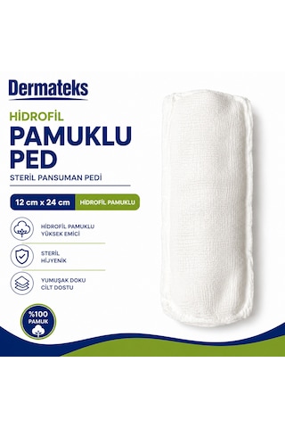 Dermateks Hidrofil Pamuklu Ped 12 24cm Steril Pansuman Pedi 40 Adet