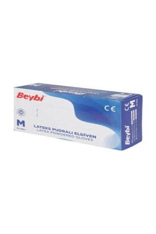 Beybi M Medium Beden Pudralı Lateks Beyaz 100 Lü Muayene Eldiveni