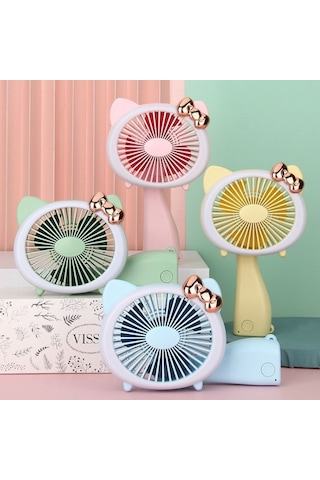 Mini El Fanı Şarjlı Taşınabilir Katlanır Ledli Vantilatör Mavi