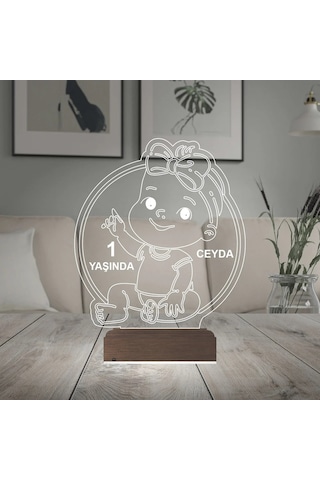 Luvivia Yeni Doğan Kız Bebek Hediye Kişiye Özel 3d Lamba - Masa Gece Lambası Şeffaf
