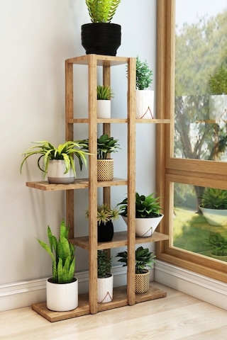 5 Katlı Çok Amaçlı Ahşap Raf Ünitesi - Banyo Organizer 108cm