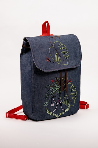 Fabric Craft Bag Sırt Çantası Kot Kumaş Nakışlı Astarlı 38x40 Cm Kot