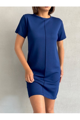 Kadın Bisiklet Yaka Soft Touch Elbise Lacivert