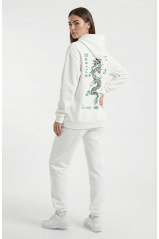 Nevermind Unisex Oversize Hoodie Detaylı Grafik Figür Baskılı Beyaz