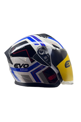 Kask Evo Marka Çenesiz Yarım Kask Beyaz - Mavi