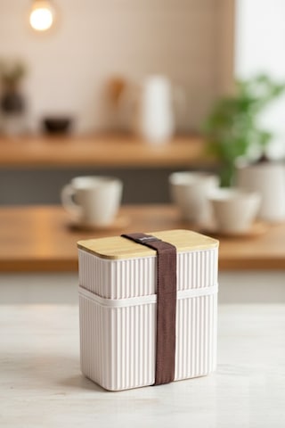 2 Li Set Bambu Kapaklı Sızdırmaz Erzak Saklama Kabı - 1+0,5 Lt Mutfak Organizeri Bakliyat Seti Kahverengi