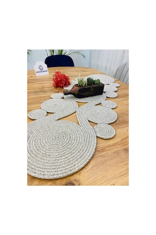 Jüt, Hasır,sarmal Model, Dekoratif Masa Örtüsü, Runner 40x110 Cm, Sehpa Örtüsü, Bohem Tarzı Taş Taş
