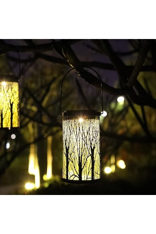 Maiyame Güneş Enerjili Demir Fener, Otomatik Açık/kapalı, Ip44 Su Geçirmez, Bahçe/manzaralı Işık, 5 Ağaç Projeksiyeli, Konforlu Romantik Işık Siyah