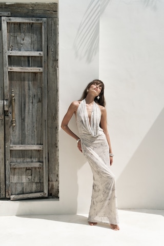 Mai Studios Co. Mai Collection Galagher Degaje Bej Uzun Elbise Bej