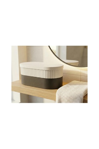 Alvera İki Rulo Tuvalet Kağıdı Saklama Kutusu Kapaklı Çizgili Banyo Organizeri Minimalist - Beyaz