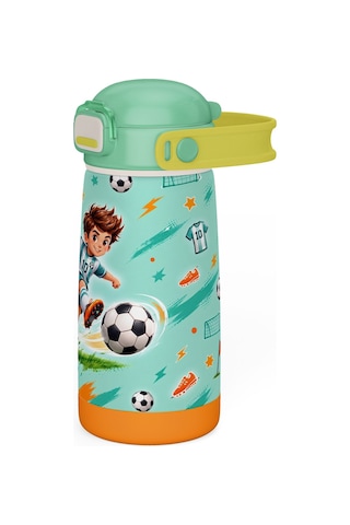 Puccon 420 Ml Açık Yeşil Futbol Desenli Erkek Çocuk Okul Matarası Paslanmaz Çelik Termos - 60021
