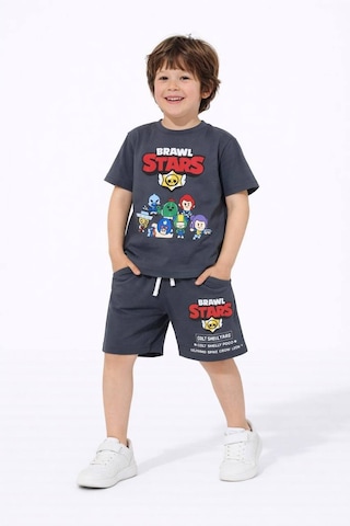 Miniko Kids Erkek Çocuk Brawl Stars Modelli Pamuk Şortlu Takım Füme