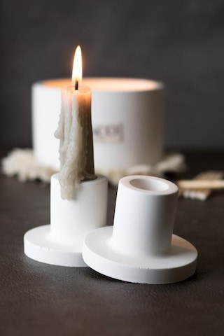 Betonmall Şamdan Mumluk 2'li Beton Samı1234go Beyaz