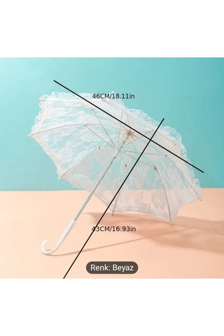 Atay Garage Şemsiye Gelin-düğün-özel Günler İcin Beyaz Dantelli 45-43 Boyutlarinda Beyaz