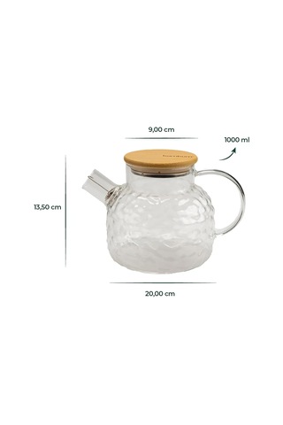 Borosilikat Cam Demlik, Bambu Kapaklı, Süzgeçli, 1000 Ml, Isıya Dayanıklı, Çay Kahve Bitki Çayı İçin, Cam Çay Çok Renkli