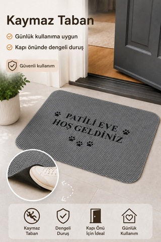 Hoşgeldiniz Desenli Kapı Önü Halı Paspas 40 X 60 Cm Gri