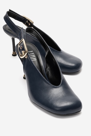 Luvi Shoes Flarıs Lacivert Cilt Kadın Topuklu Ayakkabı