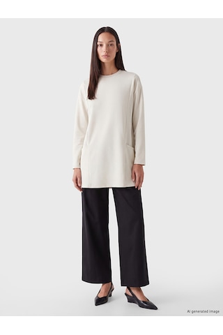 Lcw Everyday Bej Bisiklet Yaka Soft Touch Kadın Tunik
