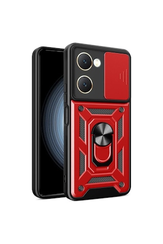 Orevio Vivo Y18 Kılıf Pars Lens Yüzüklü Silikon - Kırmızı
