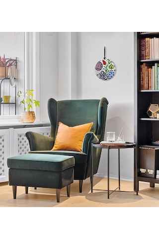 23 Cm Çap - İznik Çini Desen Çiçek Motifli Füzyon Cam Duvar Süsü