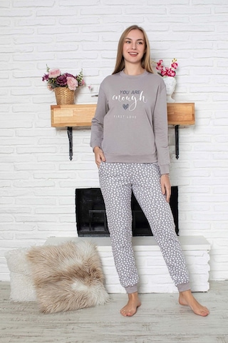 Guava Kadın Bisiklet Yaka Bilek Manşet/lastikli 2 İplik Cepli Kışlık Jogger Eşofman Pijama Takımı Homewear Gri