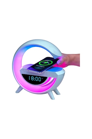 Kablosuz Şarjlı Led Işıklı Masa Saati Bluetooth Hoparlör Alarm Fonksiyonlu Diğer