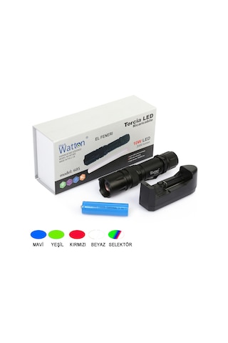 10w 2000 Lümen 4 Renk Güçlü El Feneri Watton Wt 605 Siyah