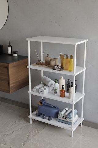 4 Katlı Çevir Kur Metal Gövdeli Banyo Rafı Çok Amaçlı Düzenleyici Organizer Stand Banyo Dolabı Beyaz