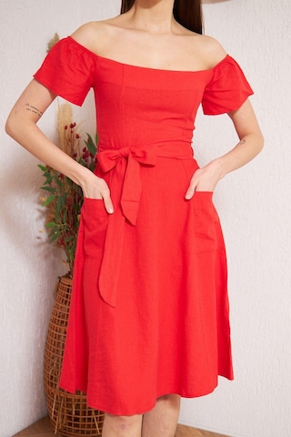 Darlin Moda Kırmızı Omzu Açık Elbise Dm1008 Kırmızı