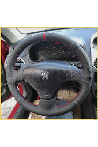 Peugeot 206 Araca Özel Direksiyon Kılıfı Noktalı Düz Kırmızı Dik