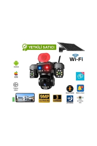 O-kam-5220 Wifi Solar 3 Lens Sirenli Çakarlı Güvenlik Kamerası