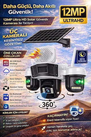 4g Solar Panelli 3 Kameralı Güvenlik Kamerası