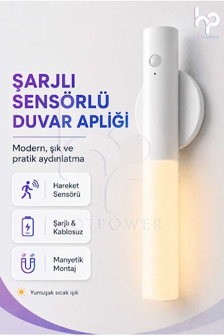 Şarjlı Sensörlü Duvar Apliği Manyetik Kablosuz Led Gece Lambası Type-c Beyaz