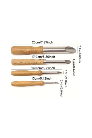 Kil Delik Açacağı, Modelleme Delik Açma, Çölekçilik, Ahşap Saplı Paslanmaz Çelik-set 4 Adet