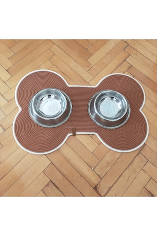Taba-krem Kedi Köpek Kemik Şekli Mama Altlığı