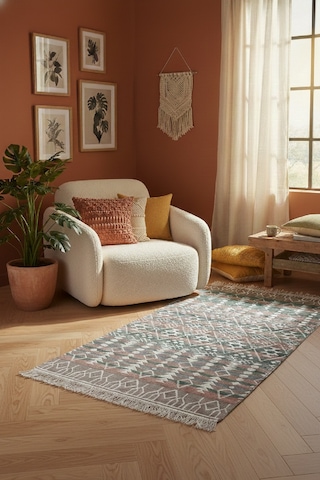 Modern Geometrik Desenli Çift Taraflı Yıkanabilir Kilim Renkli