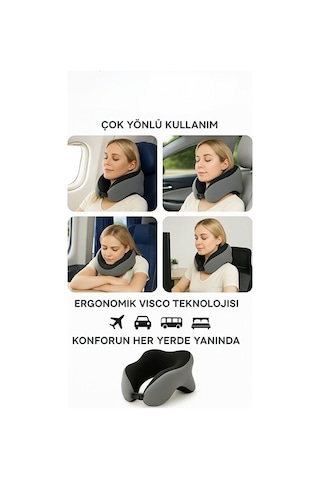 Vıscora Space Memory Foam Ortopedik Boyun Yastığı Seyahat Ve Ofis Kullanımı Gri - Siyah