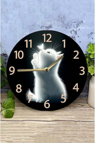 Sevimli Işıltılı Kedi Temalı Mdf Duvar Saati 33 Cm Sdw317 Renkli