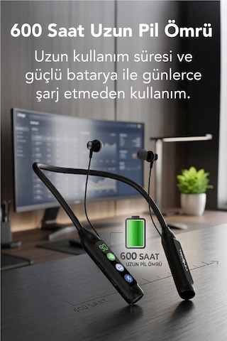 600 Saat Sporcu Kulaklığı Kablosuz Bluetoot Kulaklık Led Göstergeli Boyunluk Kulaklık Stereo V5.4