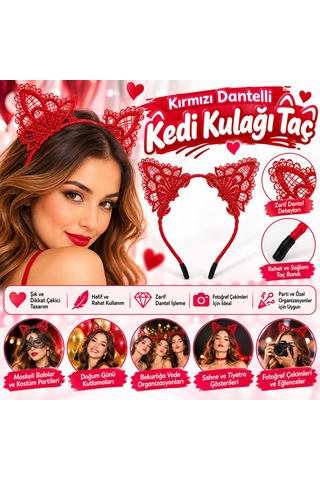 Arkhenx Kırmızı Dantelli Kedi Kulağı Taç Parti Ve Kostüm Aksesuarı Bzs1 95193978