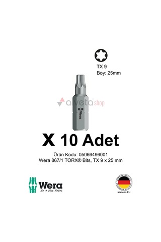 Alveta Wera 867/1 Torx Tx9 X 25mm Tornavida Ucu 10 Adet Torx Vidalama Bits Seti Profesyonel Seri