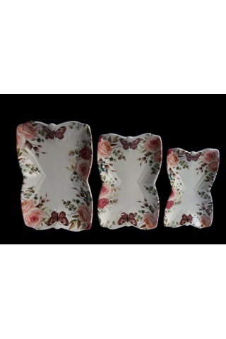 Dijital Desen 3'lü Kelebek Tabak Çok Renkli