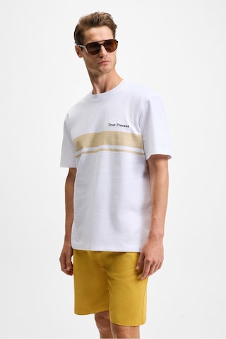 Lamıne Erkek Baskı Ve Nakış Detaylı %100 Organik Pamuk Bisiklet Yaka Regular Fit Beyaz T-shirt