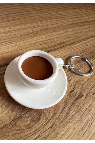 Mini Kahve Fincanı Anahtarlık Beyaz - Bej