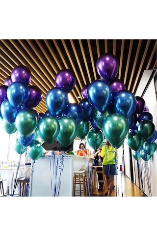 5 Ad Yeşil Renkli Parlak Krom Metalik Aynalı Balon