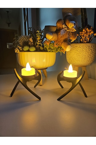 Modern Dekoratif Tealight Işıklı Mum Siyah