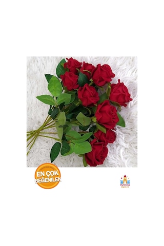 Kırmızı Kadife Yapay Gül Dalı - 50 Cm - Set Halinde 6 Adet Kırmızı