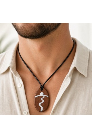Güneş Ve Yol Okült Sembollü Çift Taraflı Ahşap Metal Döküm Kolye - Unisex 011 - Kahverengi