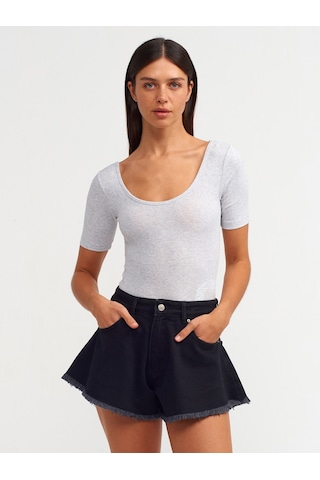 Dilvin Kısa Kollu Bodysuit Gri Melanj